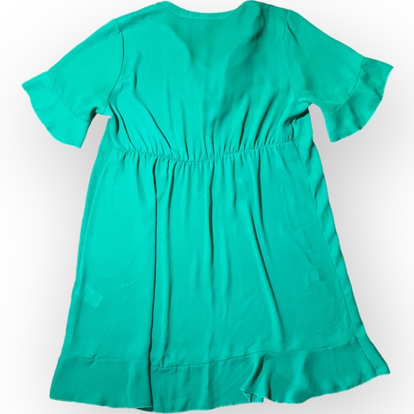 Phase 8 Emerald Green Sheer Short Sleeved Shift Dress w Ruffles Size UK18 US14 - Picture 6 of 9